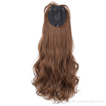 Vigorous Light Brown Synthetic Hair Toppers Extension Clips in Long Wavy Top Hairpieces for Women with Air Hair Bangs